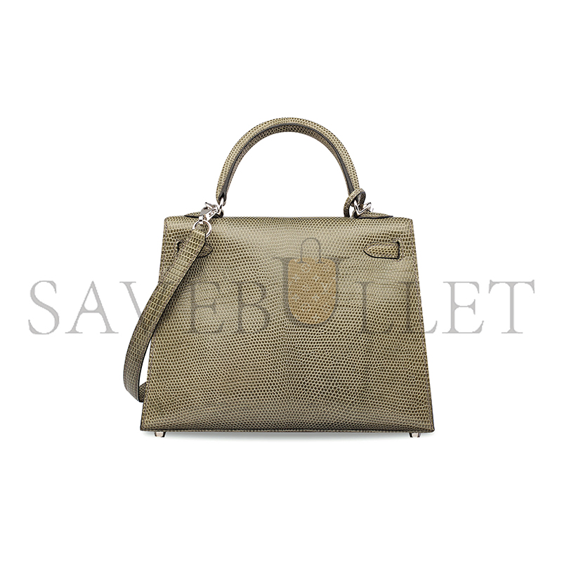 H**mes master a shiny lizard kelly 25 grey hemp rope with silver buckle (25*17*7cm)
